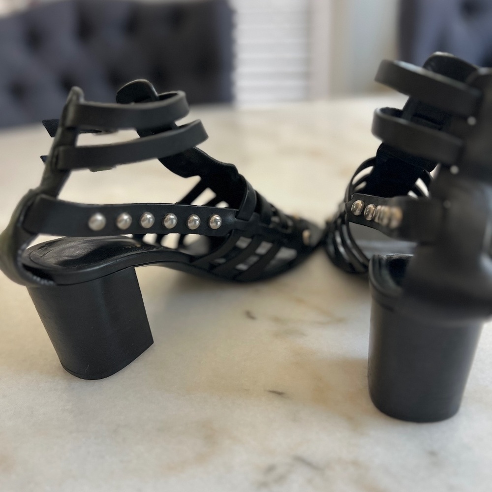 YSL Saint Laurent Calfskin Stud Block Heel Gladiator Sandals Black 37 / US 7 - Picture 7 of 13